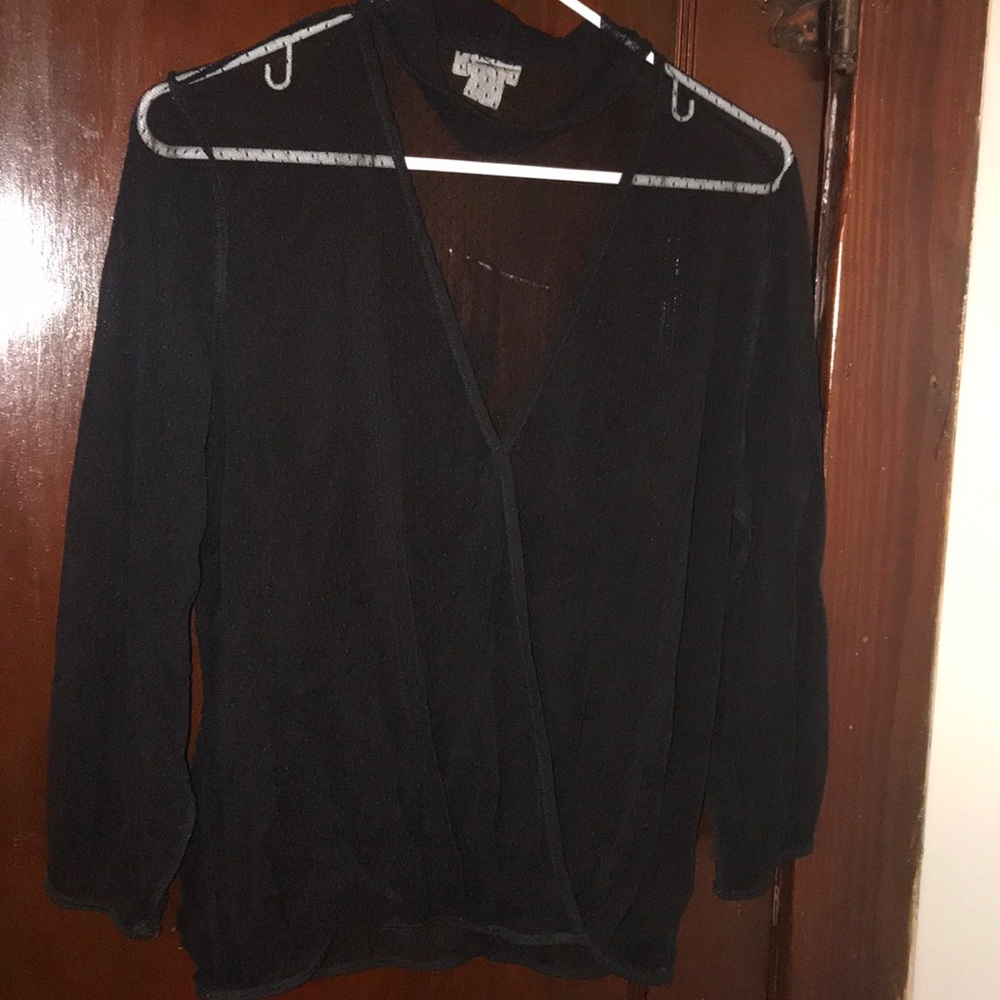 Long sleeve black see through crop top